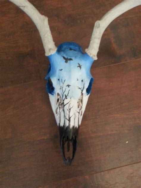 Sale Real Hand Painted Deer Skull With Horns By Andibauerart On