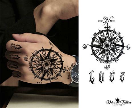 Compass Temporary Tattoo Set Love Letters Finger Etsy India