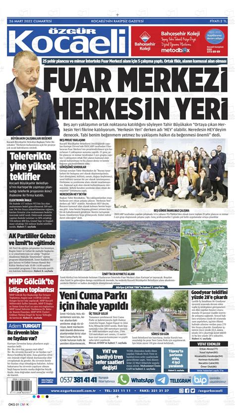 26 Mart 2022 tarihli Özgür Kocaeli Gazete Manşetleri