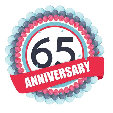 Cute Template 65 Years Anniversary With Balloons And Ribbon Vector