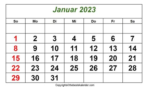 Kostenlos Feiertag Januar 2023 Kalender Zum Ausdrucken