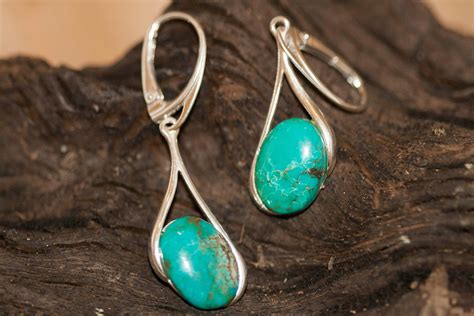 Turquoise Earrings Fitted In A Sterling Silver Setting Big Silver