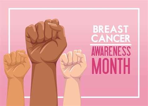 Breast Cancer Awareness Month Campaign Poster With Hands Fist Protesting Vector Art At