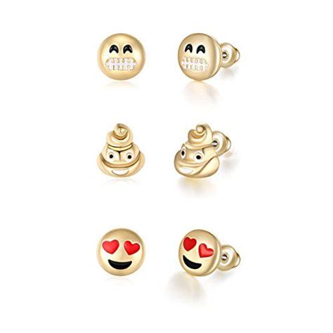 Emoji Stud Earrings 18k Gold Plated Assorted Smiley Emoticon Ear Rings