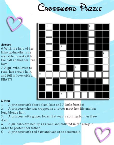 Disney word search puzzles can help your kids exercise their brain while enjoying their favorite disney movies. Disney Princess Crossword Puzzle for Kids ...