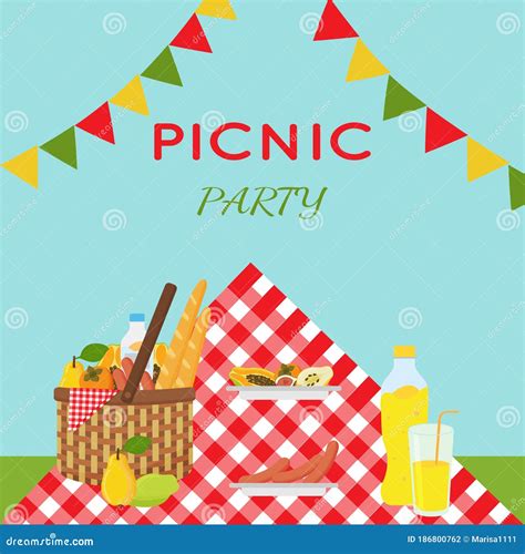 Summer Picnic Party Poster Banner Template Vector Flat Illustration