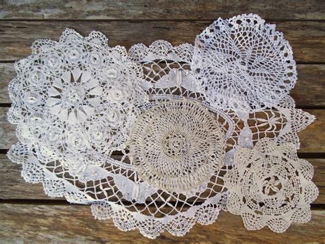 Lace Doilies, Set of 5 Mismatched Crocheted Doilies, Cream ...
