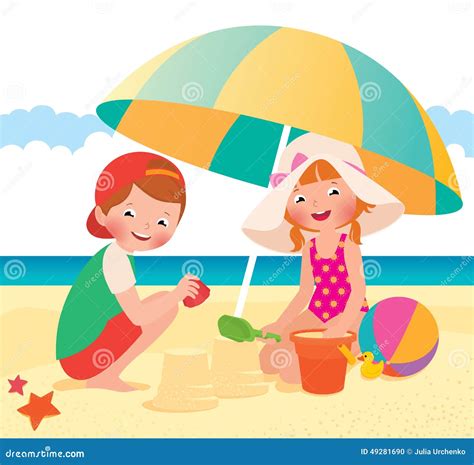 Children Playing On The Beach Stock Vector Image 49281690
