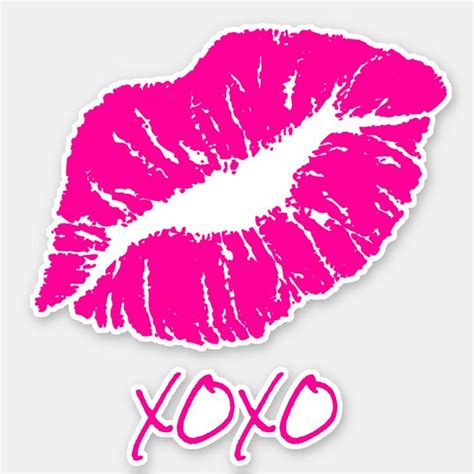 Modern Cute Neon Pink Lip Kiss Xoxo Typography Sticker Zazzle Pink