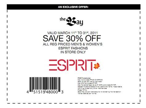 Canadian Daily Deals The Bay Save 30 Off Esprit Exclusive Printable