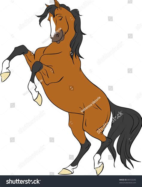Cartoon Bay Horse Rearing Up Isolated Stock Vector Illustration