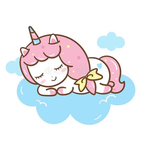 Cute Unicorn Vector Pony Cartoon Sleep On Cloud Kawaii Animal