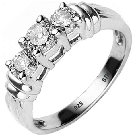 925 Silver Round Simulated Diamonds Cz 3 Stones Engagement Ring