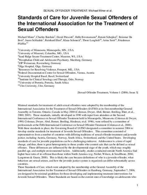 Pdf Standards Of Care For Juvenile Sexual Offenders Of The