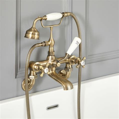 Milano Elizabeth Traditional Wall Mounted Crosshead Bath Shower Mixer Tap Brushed Gold