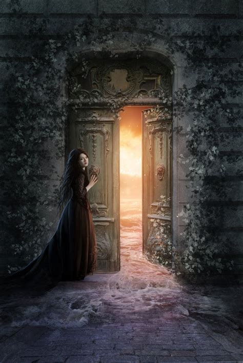 A Woman Standing In Front Of An Open Door With The Light Coming Through
