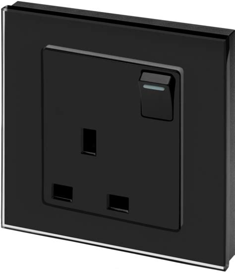 Retrotouch Crystal Black Plain Glass 13a Single Switched Socket Ukes