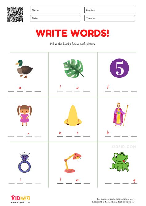 Write 4 Letter Words Worksheet For Grade 1 Kidpid