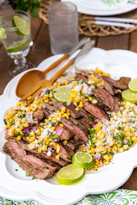 Beef steak whiskey bottle dinner drinks party food dining drinking beverages. Grilled Skirt Steak with Street Corn Salsa | Grilled ...