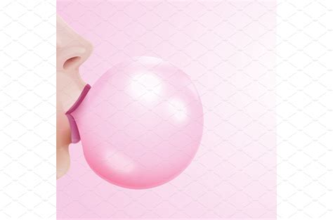 Girl Blowing Gum Realistic Woman Graphics ~ Creative Market