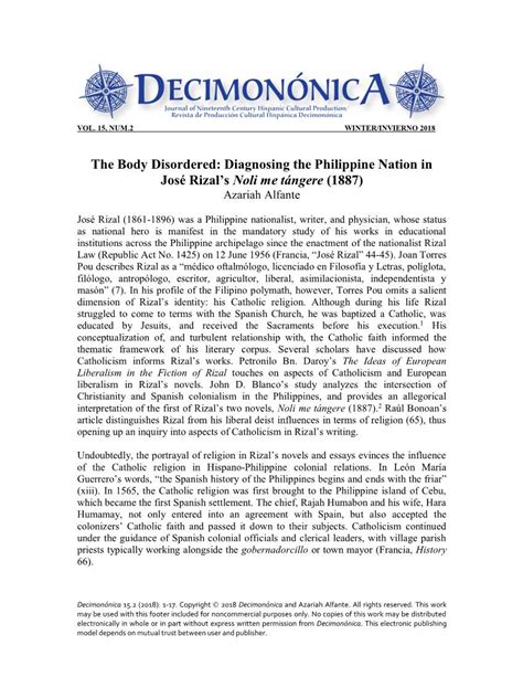 Diagnosing The Philippine Nation In José Rizals Noli Me Tángere Docslib