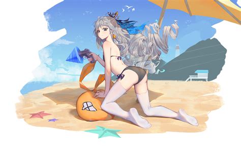 Asa Ni Haru Beach Bikini Bronya Zaychik Honkai Impact Honkai Series Long Hair Swimsuit