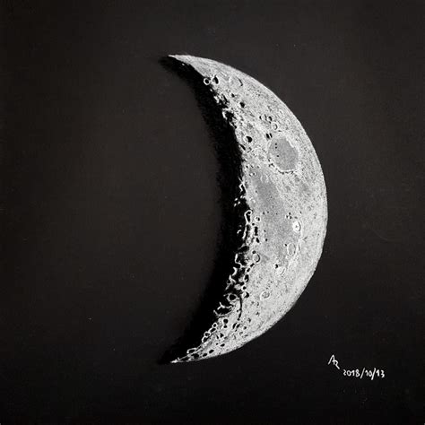 Chalk Charcoal Sketch Of The Waxing Crescent Moon Sketching Cloudy