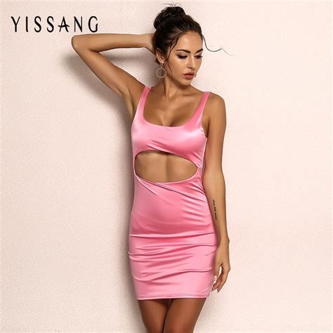 Yissang Sexy Women Dress Pink Sleeveless Summer Bodycon Dresses Solid