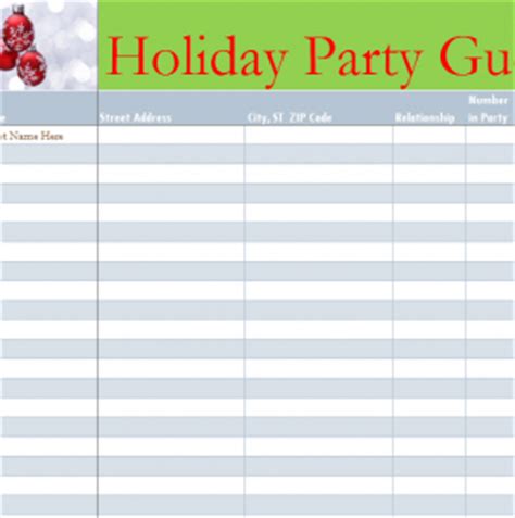 holiday party guest list  excel templates