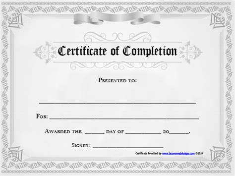 Printable Doc File Certificate Of Completion Template Free Download