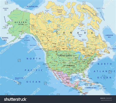 North America Highly Detailed Editable Political Map With Separated