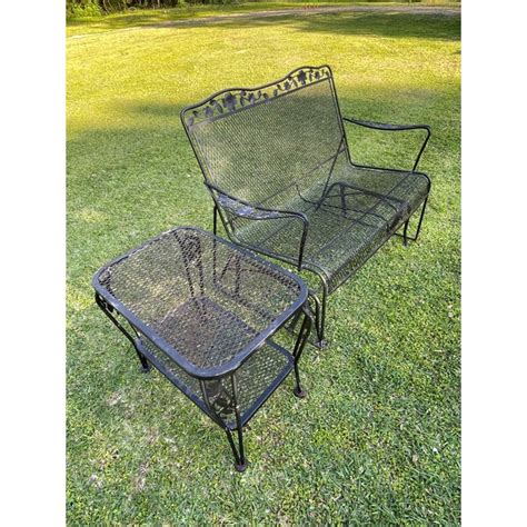 Vintage Meadowcraft Wrought Iron Patio Glider And Side Table A Pair