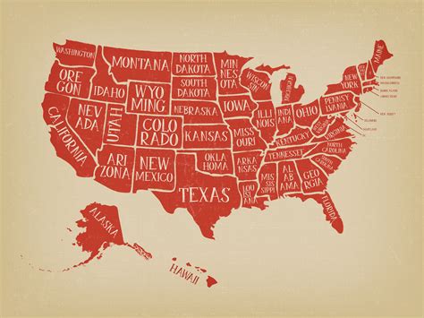 Vintage American Map Poster With States Names 558690 Vector Art At Vecteezy