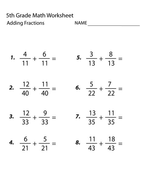5th Grade Maths Worksheet