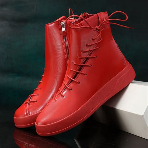 2023 Hot Sale Mens Red Sneakers Fashion High Top Casual Shoes Men Designer Luxury Lace Up