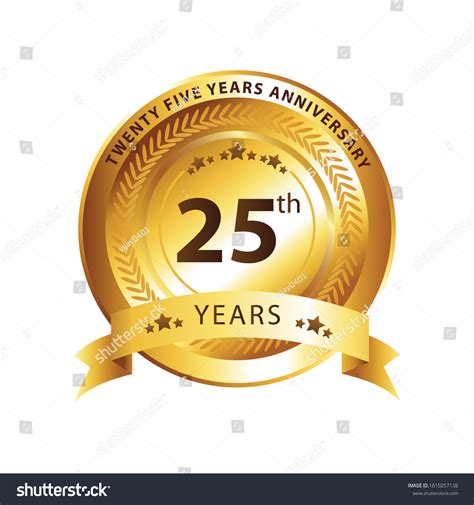 25th Anniversary Logo Gold Ribbon White เวกเตอร์สต็อก ปลอดค่า