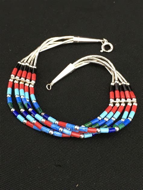 Multicolor Turquoise Coral Onyx Liquid Heishi Sterling Silver 7 5S
