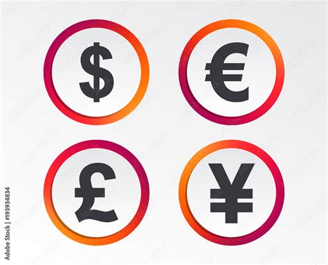 Dollar Euro Pound And Yen Currency Icons Usd Eur Gbp And Jpy Money