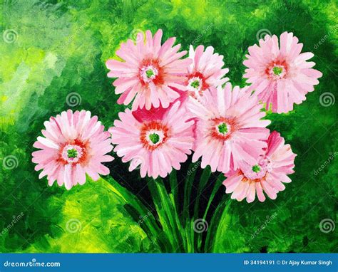 Original Painting Of Beautiful Pink Gerbera Daisy Stock Illustration