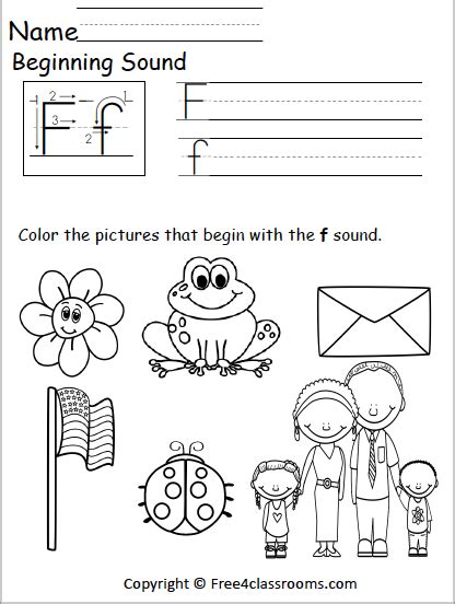 Free Beginning Sounds Worksheet Letter F Free4classrooms