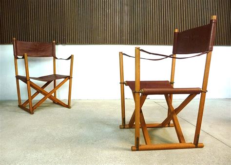 Pair Of Mk Leather Folding Chairs By Mogens Koch For Cado Denmark 1960s 