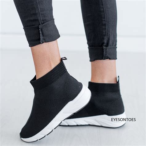 Ladies Womens Flat Ankle Sock Canvas Knit Gym Running Sneakers Trainers