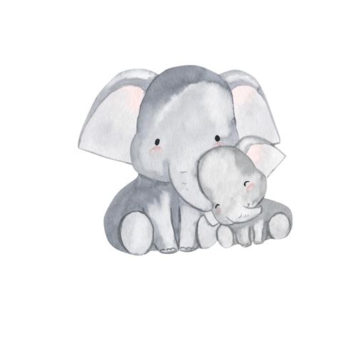 Elefant Mutter Und Baby Aquarell Illustration F R Kinder Premium Vektor