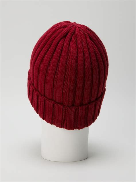 Moncler Wool Ribbed Knit Beanie In Red For Men Lyst