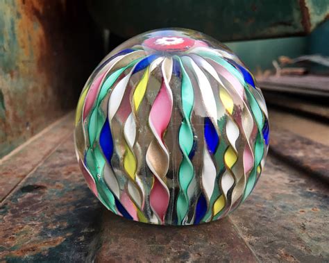 Vintage Latticino Ribbon Art Glass Paperweight Orb Pastel Colors Murano Glass Sun Catcher
