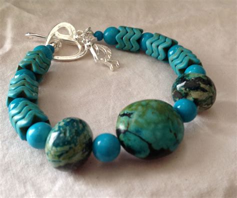 Beautiful Solid Blue Turquoise Bracelet With Large Stones With Strong