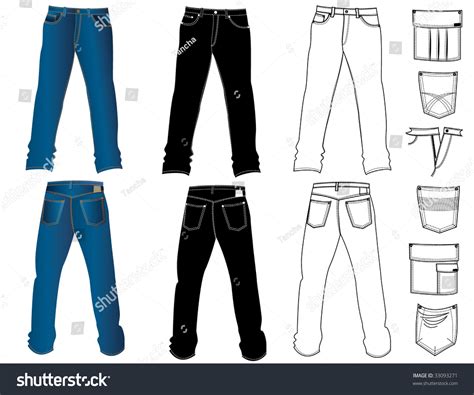 Blank Templates Mens Jeans Front Back Vector De Stock Libre De