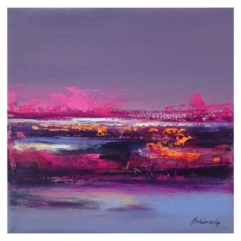 An Abstract Painting With Pink And Purple Colors On The Horizon