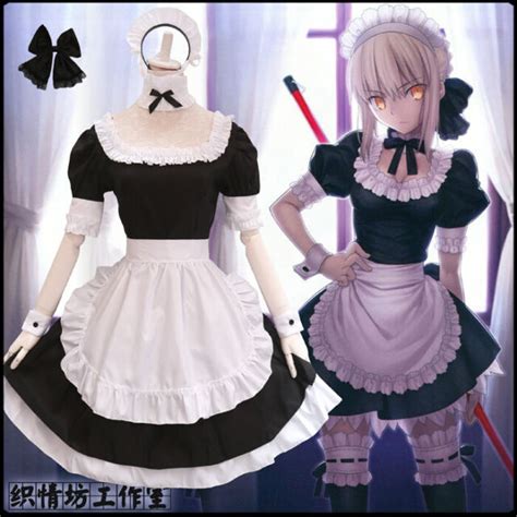 Fate Saber Zero Anime Maid Short Sleeve Dress Cosplay Hallowmas Women