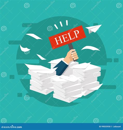 Overworked Businessman Under A Paper Pile Documents Stock Vector